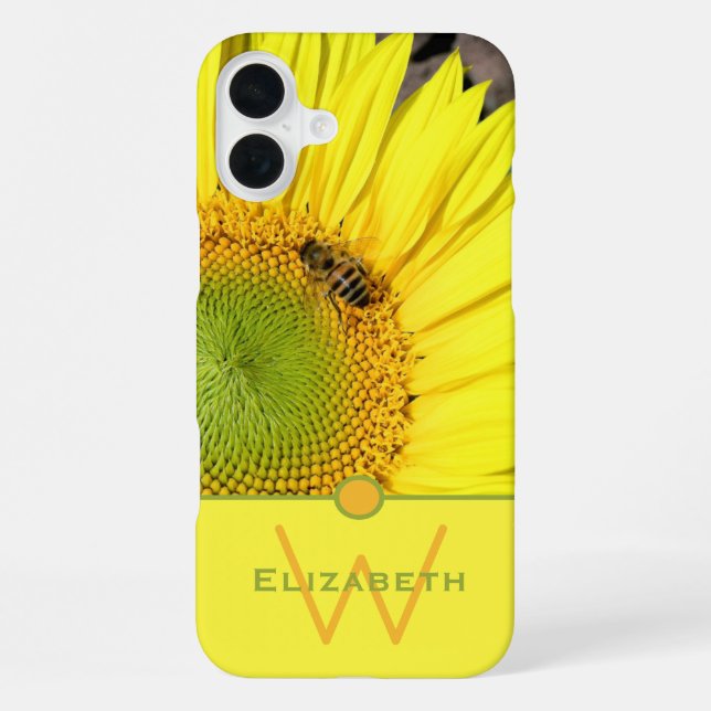 Bee On Sunflower Initial Letter Monogram iPhone Case (Back)