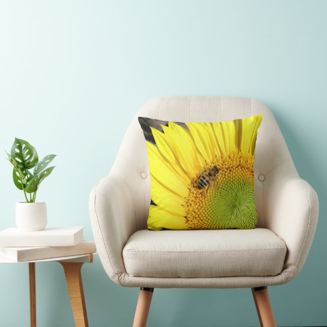 Bee On Sunflower Photograph Double Side Design Cushion (Chair)