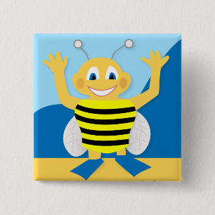Bee on the beach 15 cm square badge
