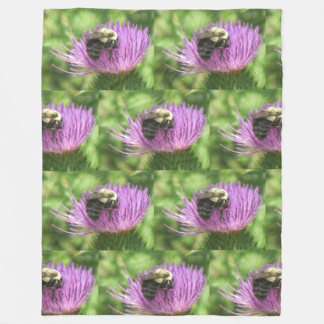 Bee On Thistle Fleece Blanket (Front)