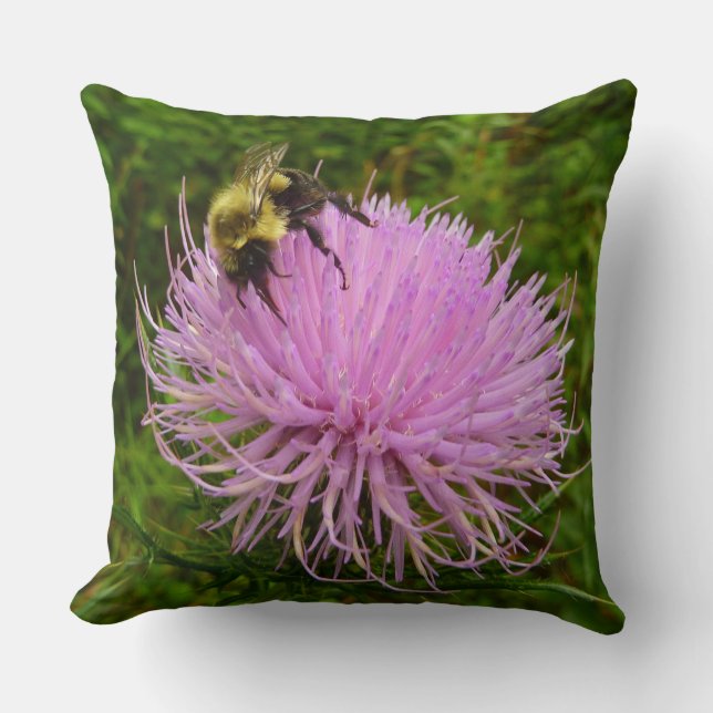 Bee on Thistle Flower Nature Cushion (Front)