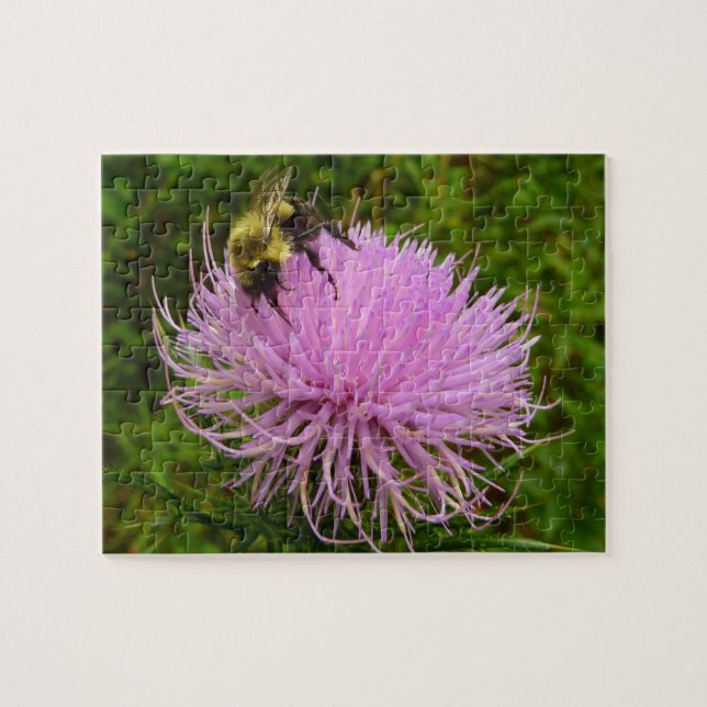 Bee on Thistle Flower Nature Jigsaw Puzzle (Horizontal)