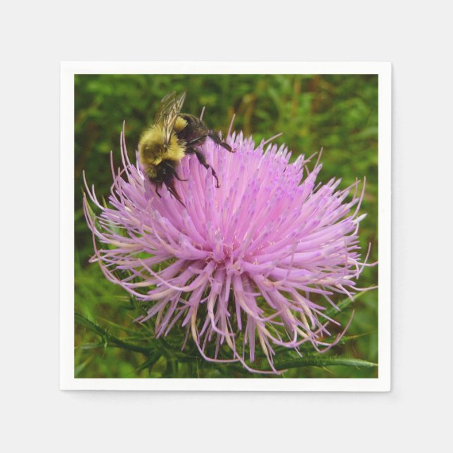 Bee on Thistle Flower Nature Napkin (Front)