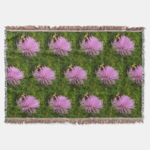 Bee on Thistle Flower Nature Throw Blanket