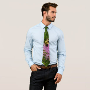 Bee on Thistle Flower Nature Tie