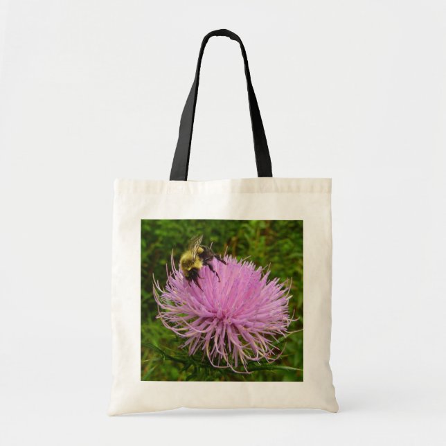 Bee on Thistle Flower Nature Tote Bag (Front)