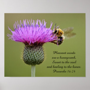 Bee on Thistle Scripture Photographic Art Print