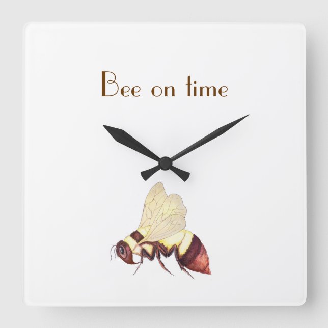 Bee On Time Square Wall Clock (Front)