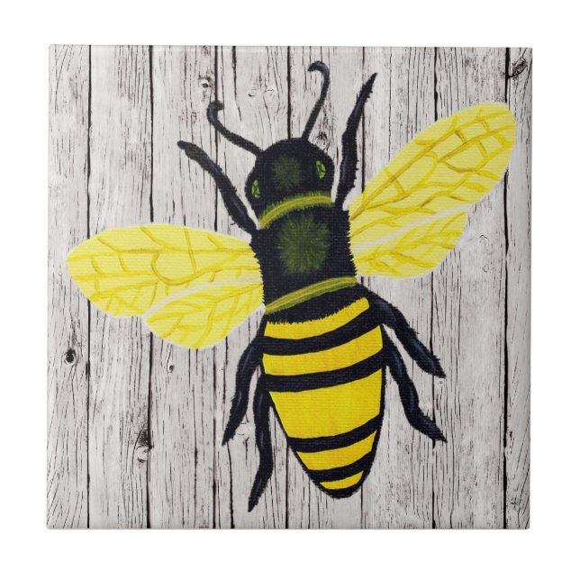 Bee on Wooden Fence Ceramic Tile (Front)