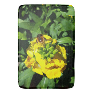 Bee on Yellow Flowers Bath Mat