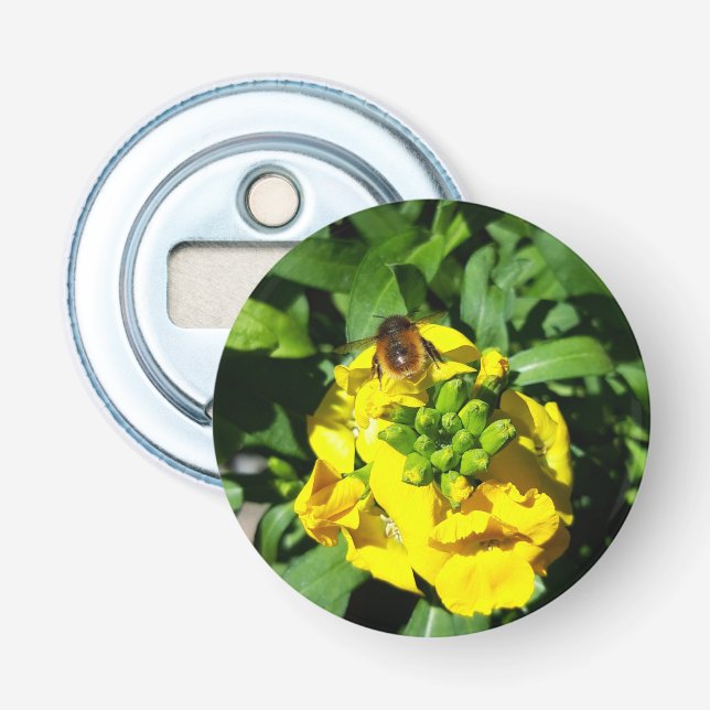 Bee on Yellow Flowers Bottle Opener (Front)