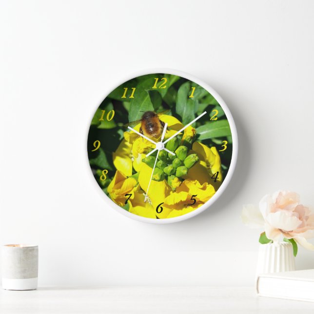 Bee on Yellow Flowers Clock (Home)