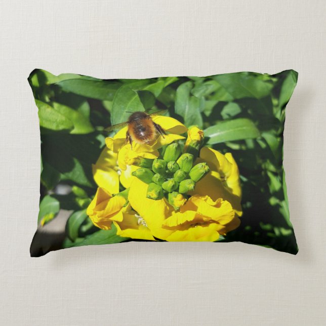 Bee on Yellow Flowers Decorative Cushion (Front)