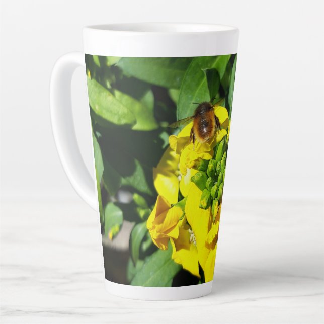 Bee on Yellow Flowers Latte Mug (Left Angle)