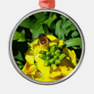 Bee on Yellow Flowers Metal Ornament