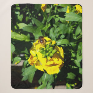 Bee on Yellow Flowers Sherpa Blanket