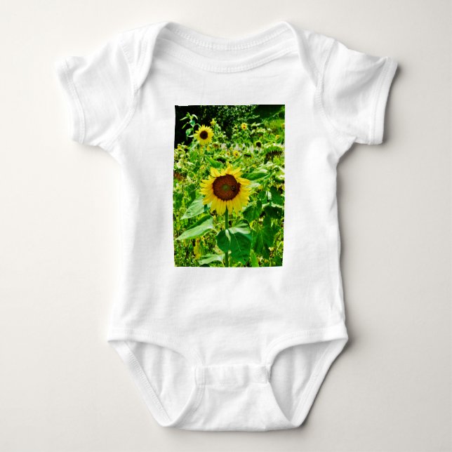 Bee on yellow Sunflower Baby Bodysuit (Front)