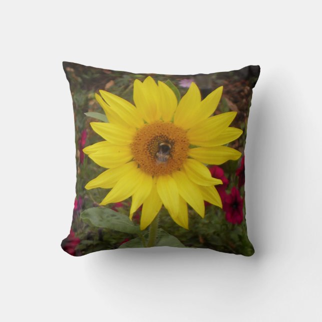Bee on yellow sunflower cushion (Front)