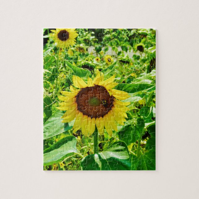 Bee on yellow Sunflower Jigsaw Puzzle (Vertical)
