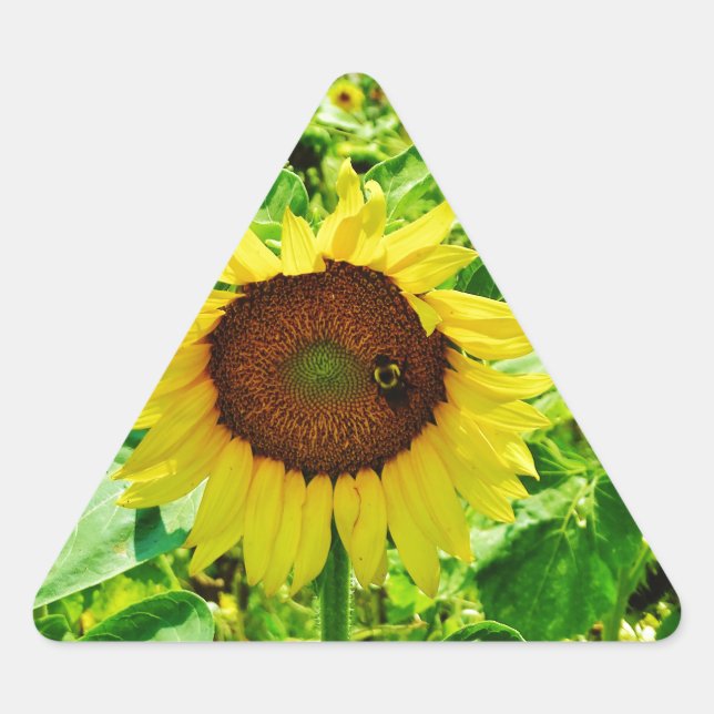 Bee on yellow Sunflower Triangle Sticker (Front)