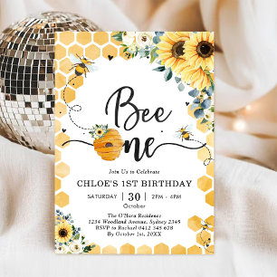Bee One Honey Bee 1st Birthday Invitation