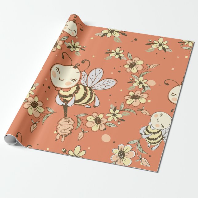 Bee Painting Wrapping Paper (Unrolled)