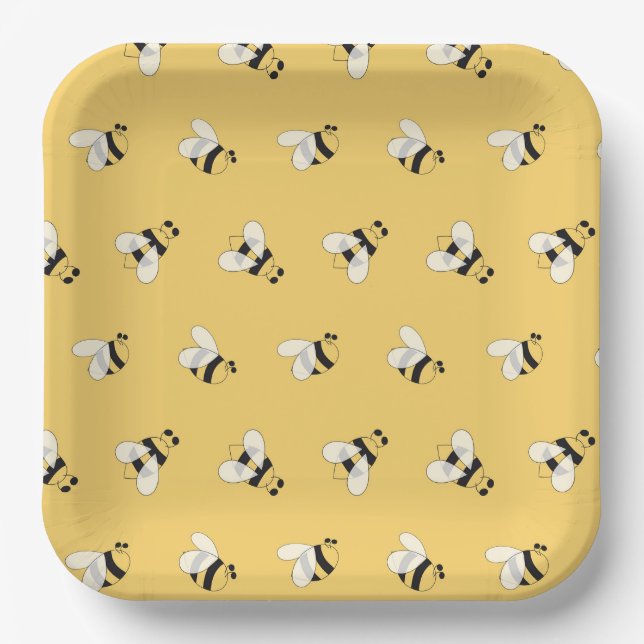 Bee Paper Plates, Garden Bee Theme Party Plate (Front)