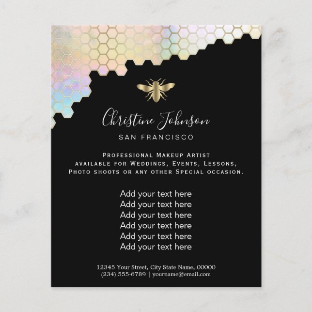 bee pastel honeycomb on black background flyer (Front)
