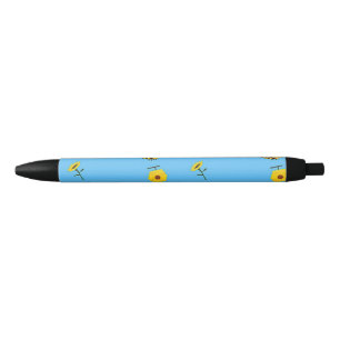 Bee pattern on blue black ink pen