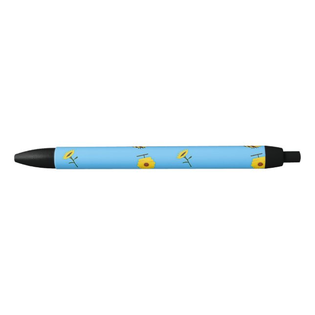 Bee pattern on blue black ink pen (Front)
