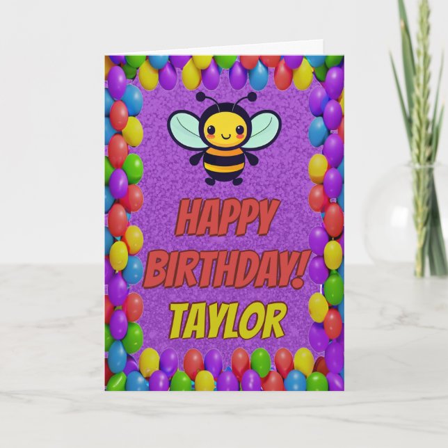 Bee Personalised Fun Greeting Birthday Card (Front)