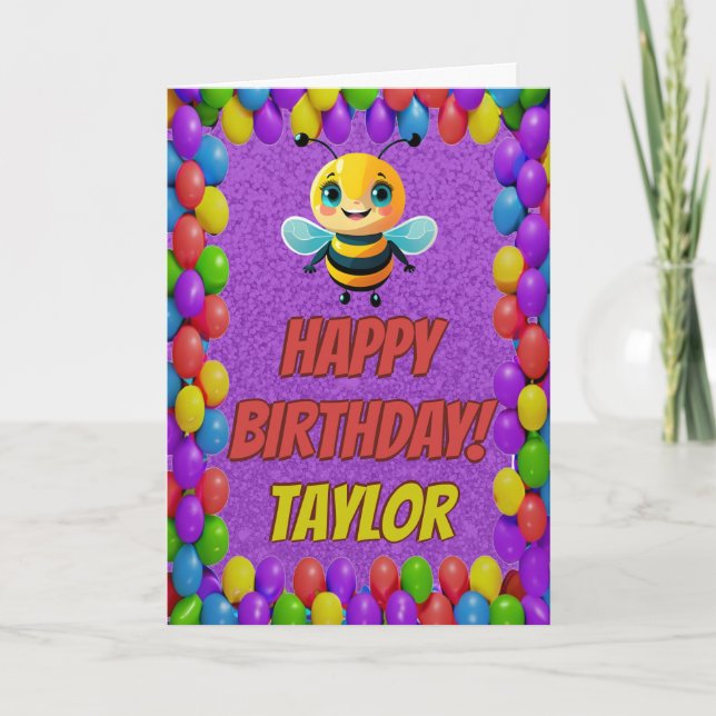 Bee Personalised Fun Greeting Birthday Card (Front)