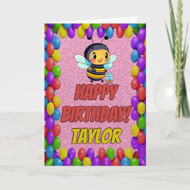 Bee Personalised Fun Greeting Birthday Card (Front)