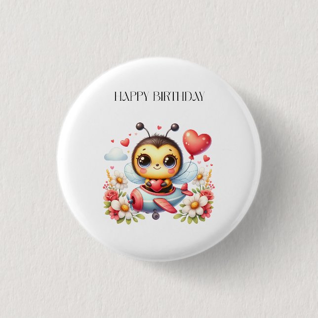 Bee Pilot Birthday 3 Cm Round Badge (Front)