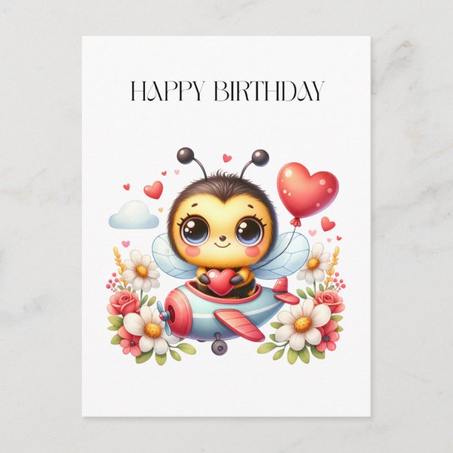 Bee Pilot Birthday Announcement Postcard (Front)