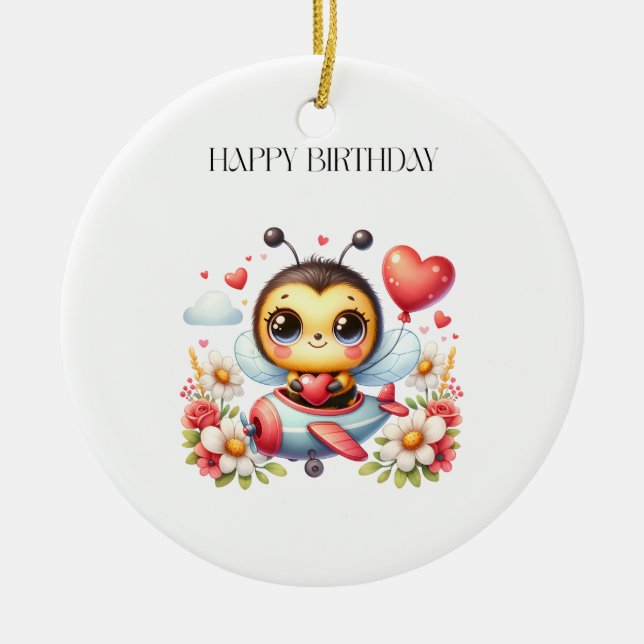 Bee Pilot Birthday Ceramic Ornament (Front)