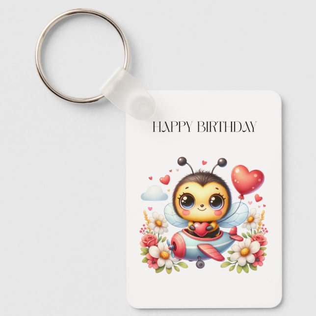 Bee Pilot Birthday Key Ring (Front)