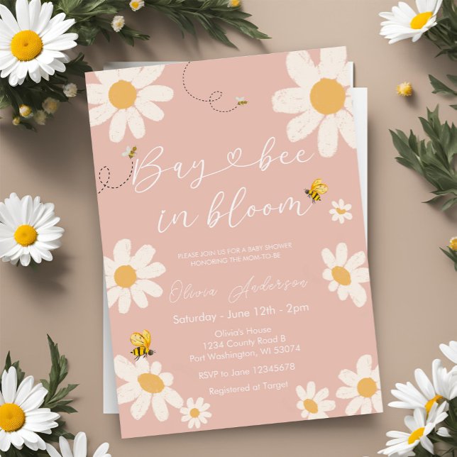 Bee Pink Daisy Cute Bay Bee Baby Shower  Invitation (Creator Uploaded)