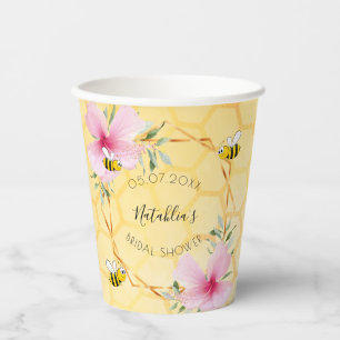 Bee pink florals garden party Bridal Shower Paper Cups