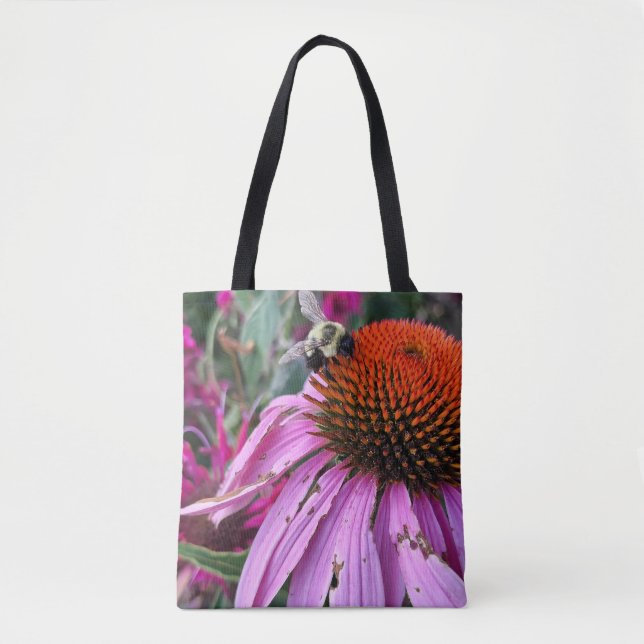 Bee & Pink Flower Tote Bag (Front)