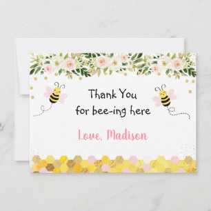 Bee Pink Gold Floral Birthday Thank You