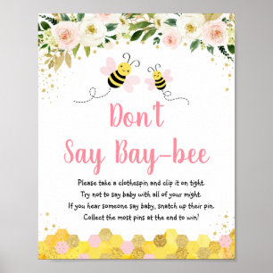 Bee Pink Gold Floral Don't Say Baby Game Poster