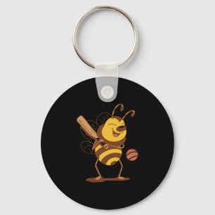 Bee Playing Cricket Key Ring
