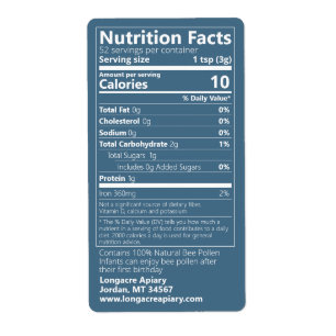 Bee Pollen Nutrition Facts Teal Product