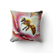 Bee Pollinating a Blooming Hibiscus Flower