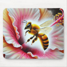 Bee Pollinating a Blooming Hibiscus Flower
