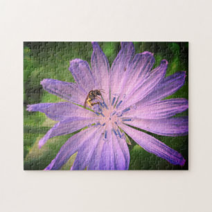 Bee Pollinating a Purple Flower Jigsaw Puzzle