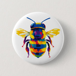 Bee Portrait Illustration Watercolour Painting 6 Cm Round Badge