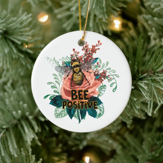 Bee Positive Floral Vibes Drawstring Bag Ceramic Ornament (Tree)