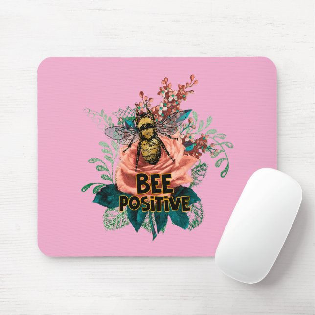Bee Positive Floral Vibes Mouse Pad (With Mouse)